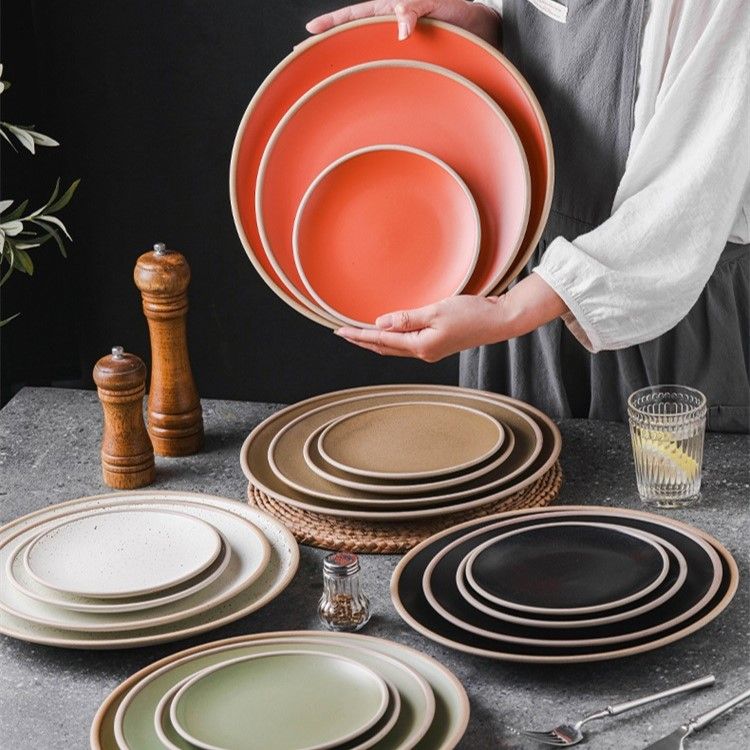 Minimalist Solid Color Pottery Round Plate 8inch