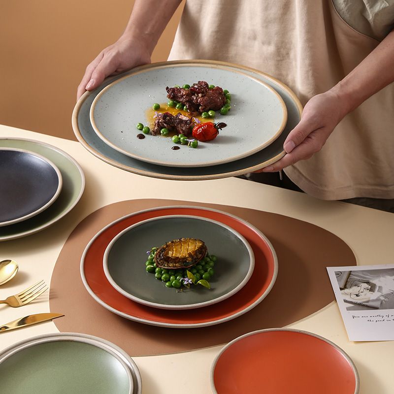 Minimalist Solid Color Pottery Round Plate 7inch