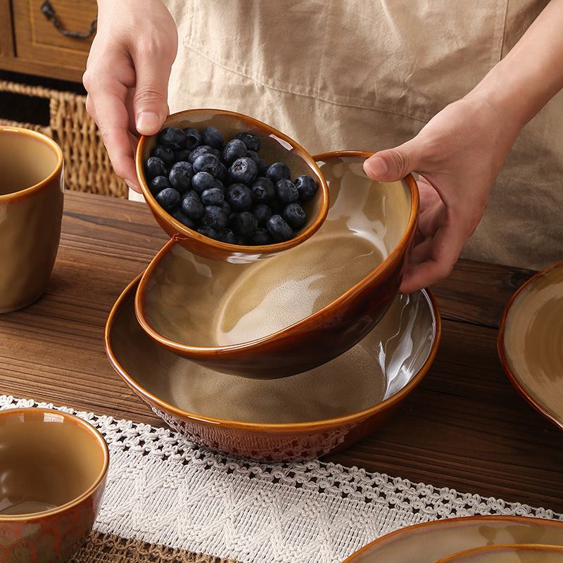 Vintage Reactive Glaze Irregular Tableware Set