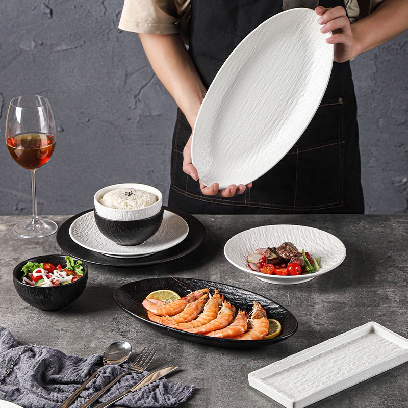 Premium Stone-Textured Matte White Tableware Set