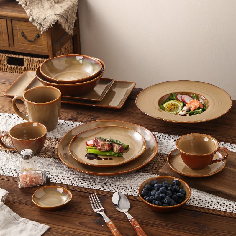 Vintage Reactive Glaze Irregular Tableware Set