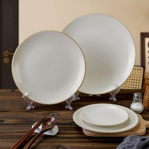 Minimalist Round Shallow Plate with Brown Edge