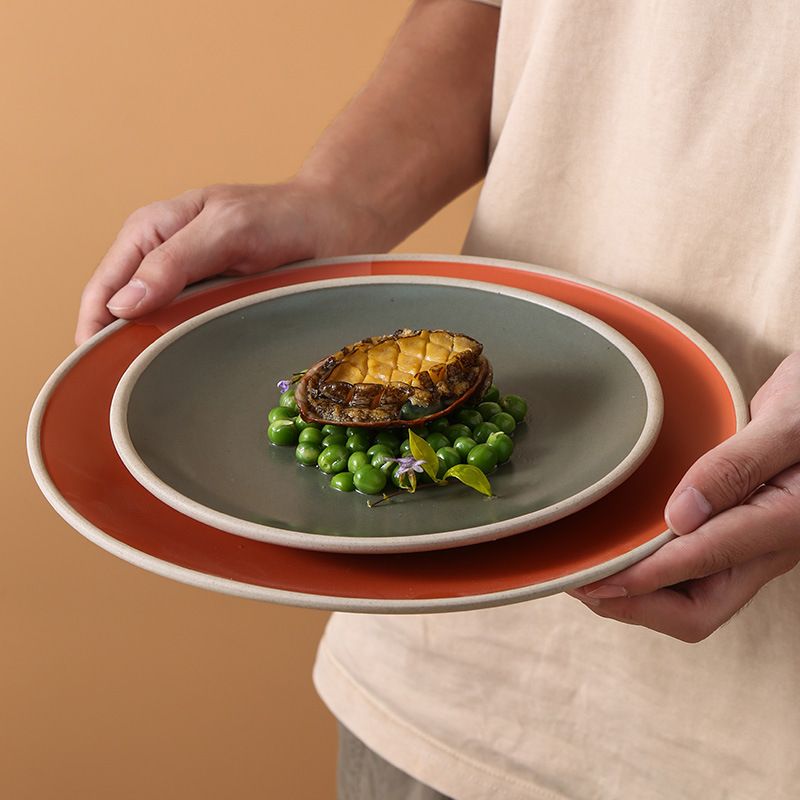 Minimalist Solid Color Pottery Round Plate 12inch