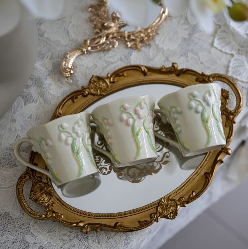 Hand-Painted Embossed Lily of the Valley Coffee Mug