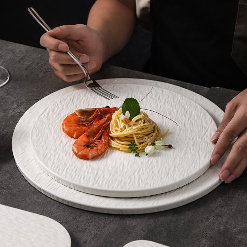 Minimalist Stone-Texture Matte White Flat Steak Plate