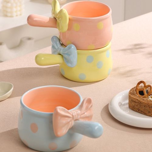 Bow & Polka Dot Cereal Milk Bowl with Handle