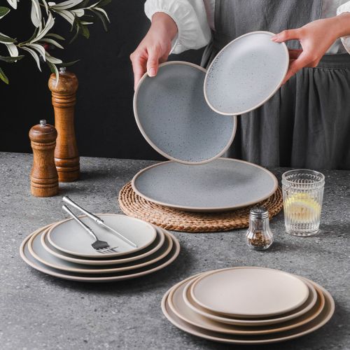 Minimalist Solid Color Pottery Round Plate 9inch