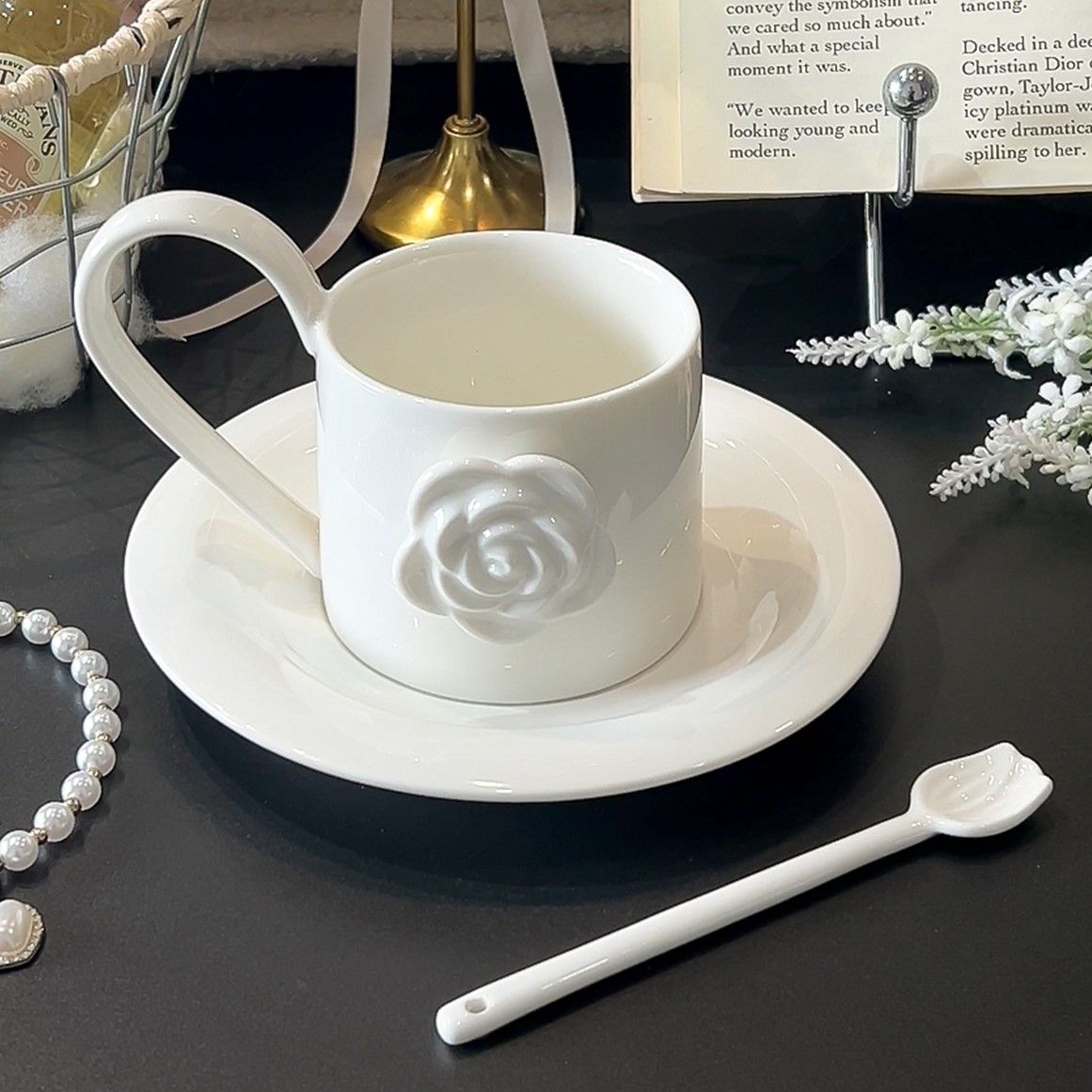 Lovely Drinkware Gifts - Elegant Camellia Relief Coffee Cup & Saucer