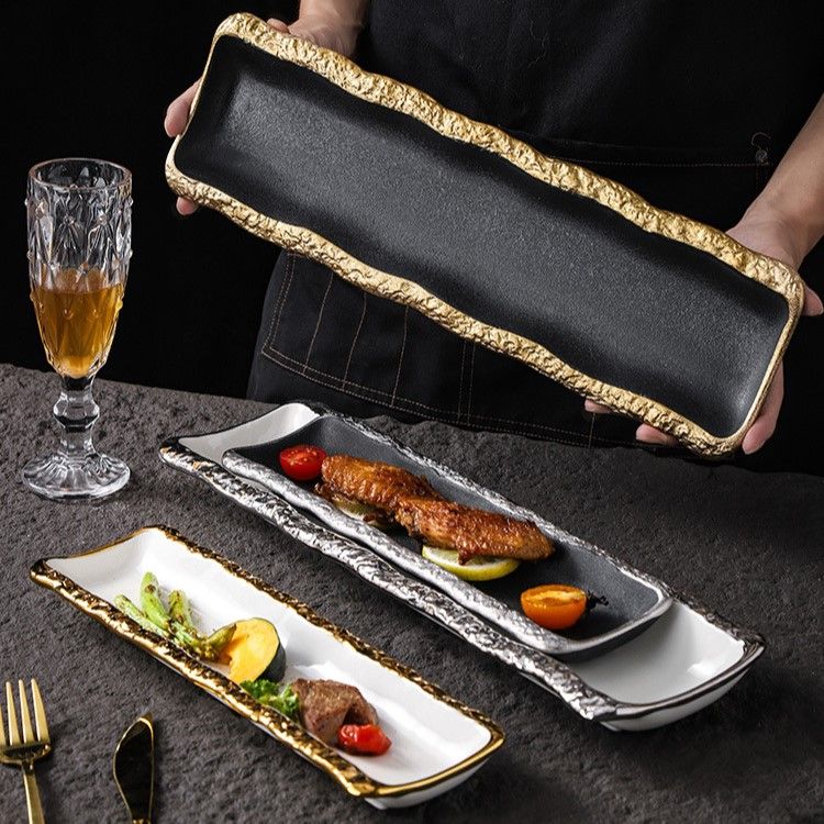 Luxury Electroplated Gold Rectangular Sushi Plate