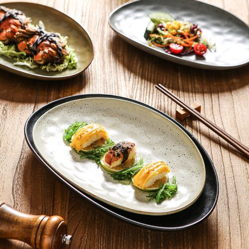 Reactive Glaze Creative Oval Fish Sushi Plate