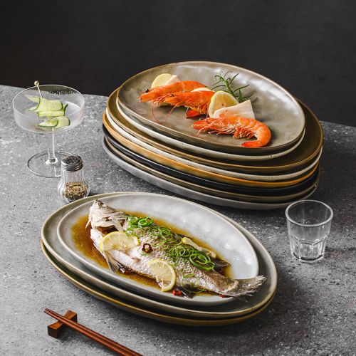 Reactive Glaze Creative Oval Fish Sushi Plate