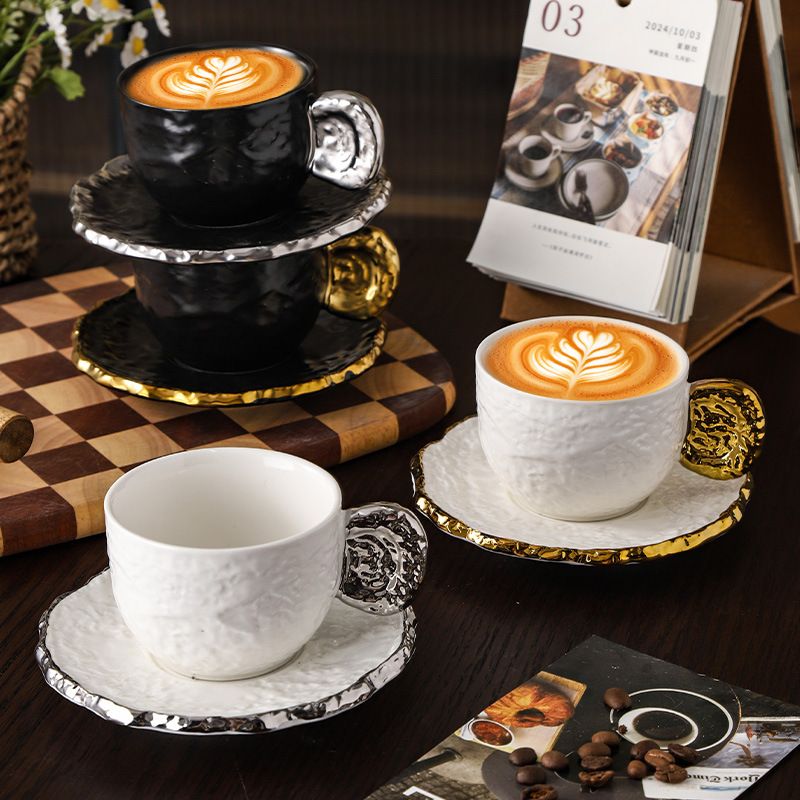 Luxury Electroplated Gold Embossed Coffee Cup & Saucer