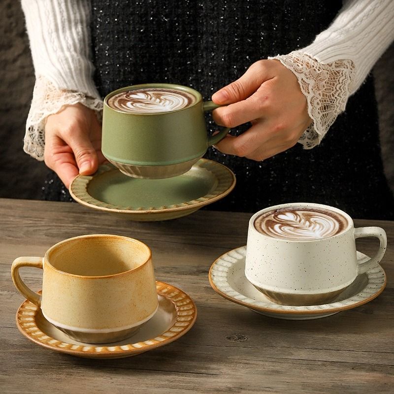 Art Tableware Set - Handmade Pottery Solid Color Coffee Cup&Saucer