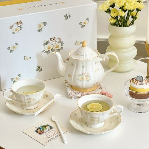 Lovely Drinkware Gifts - Camellia Coffee Cup Saucer & Teapot Set