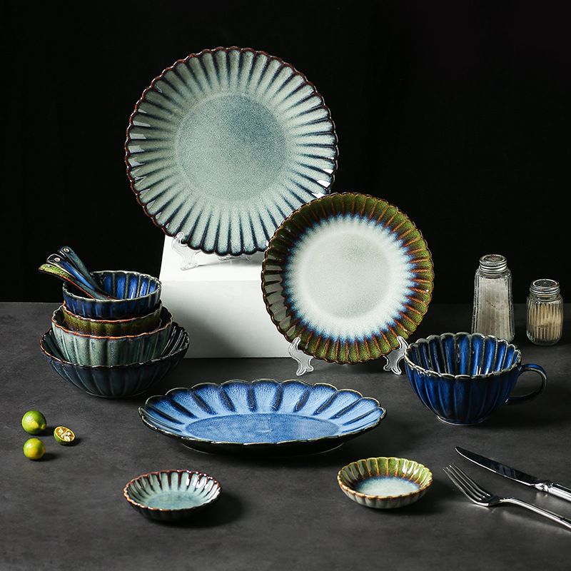 Art Tableware Set - Flower Shaped Ink Green Tableware Set