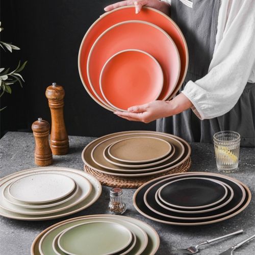 Minimalist Solid Color Pottery Round Plate 8inch