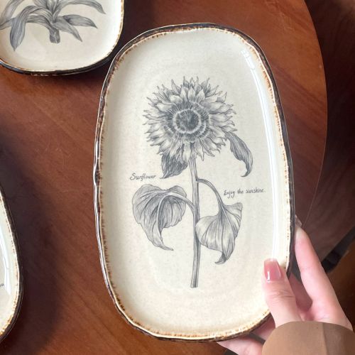 Japanese Retro Floral Rectangular Fruit & Dinner Plate